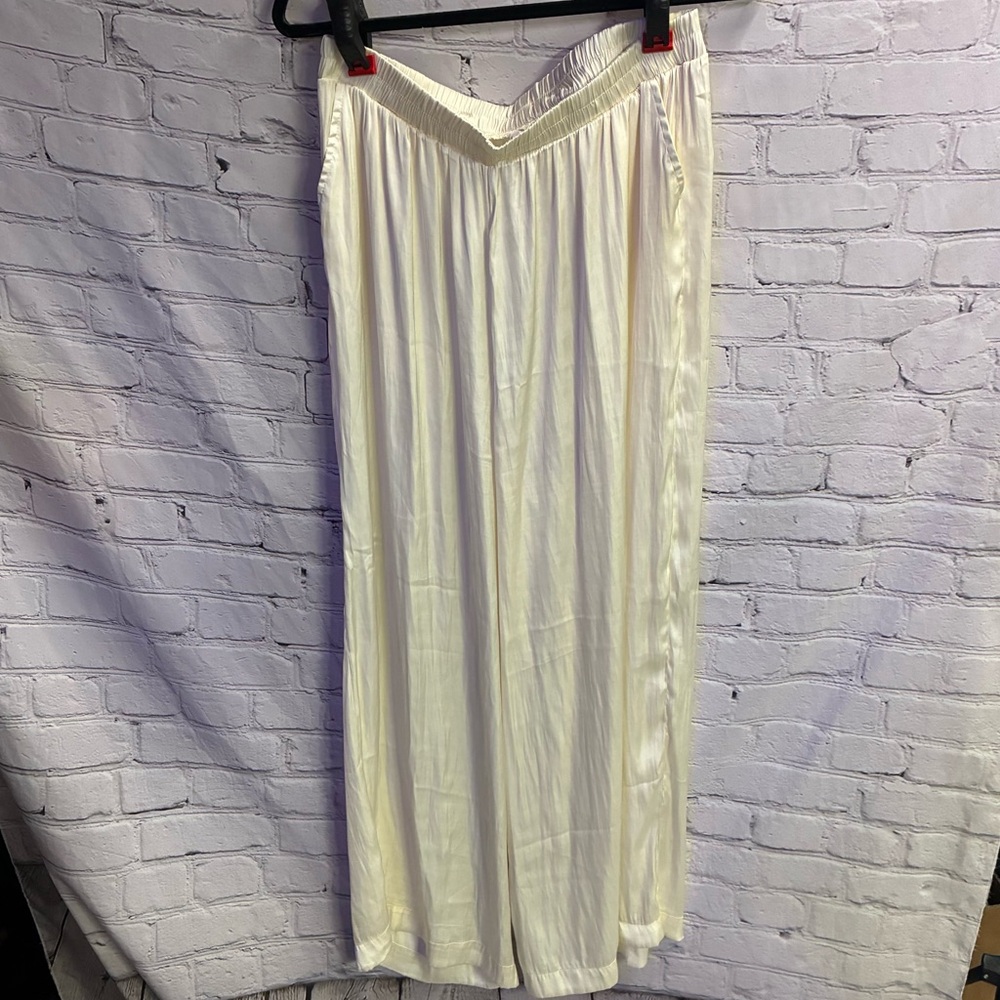 5/$20 Ascot & Hart Cream Off White Wide Leg Elastic Waist Pants Pockets Sz L GUC